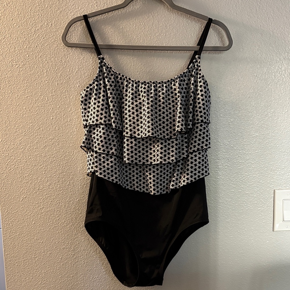 Elegant Black and White Layered One Piece Swimsuit